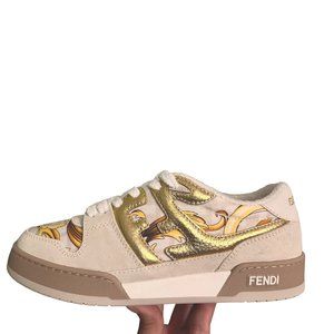 Fendace Fendi Versace Match Suede Sneakers Chunky Skate White Gold Size 37 Women